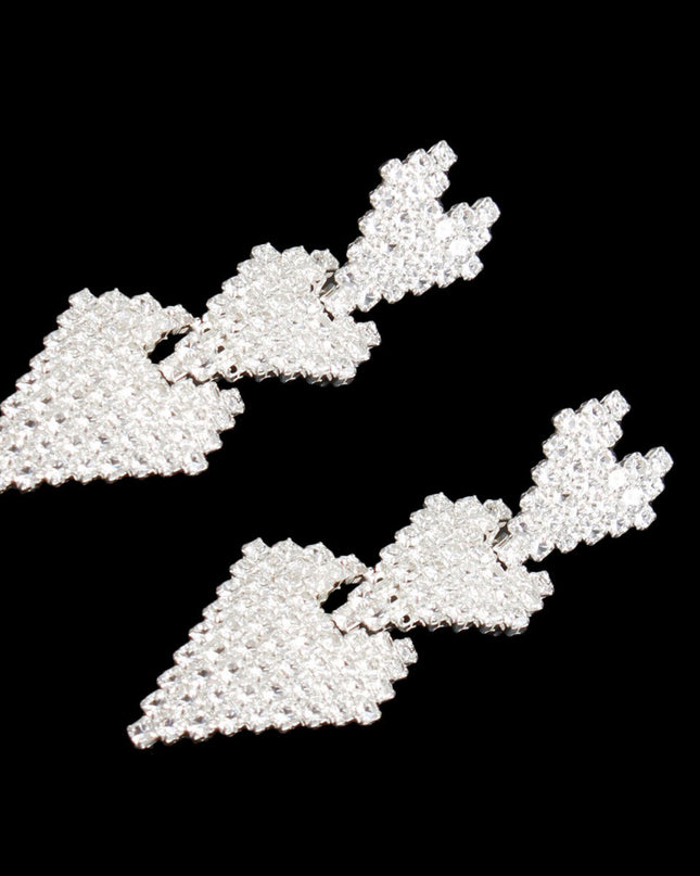 Triple Heart Pave Silver Earrings