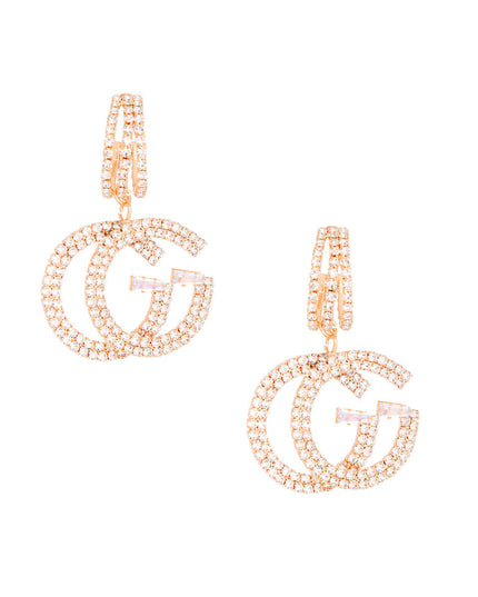 Gold Pave GG Charm C Hoops