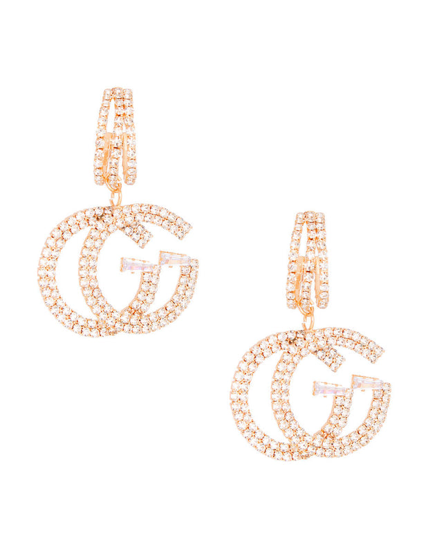 Gold Pave GG Charm C Hoops