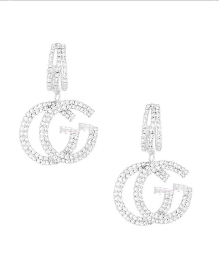 Silver Pave GG Charm C Hoops