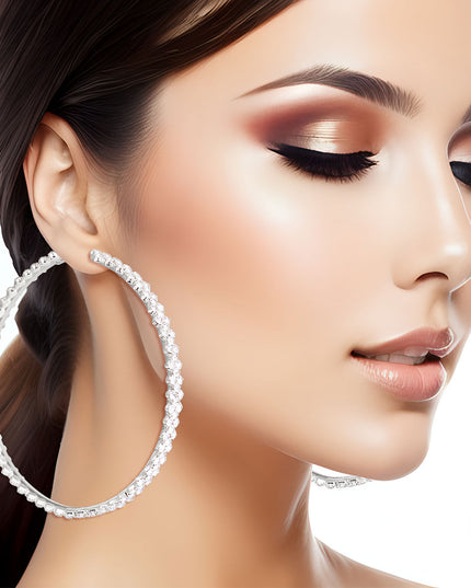 Silver Separated Stone Set Hoops