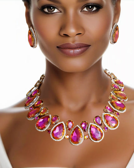 Purple Teardrop Crystal Collar Set