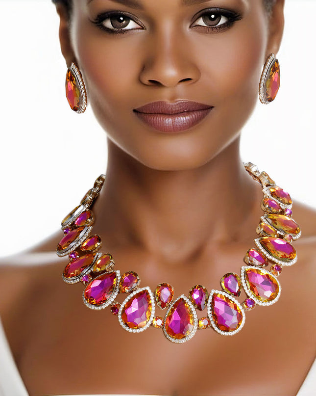 Purple Teardrop Crystal Collar Set