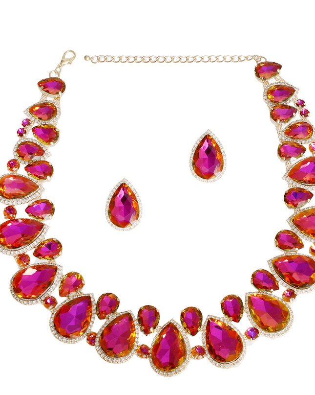 Purple Teardrop Crystal Collar Set