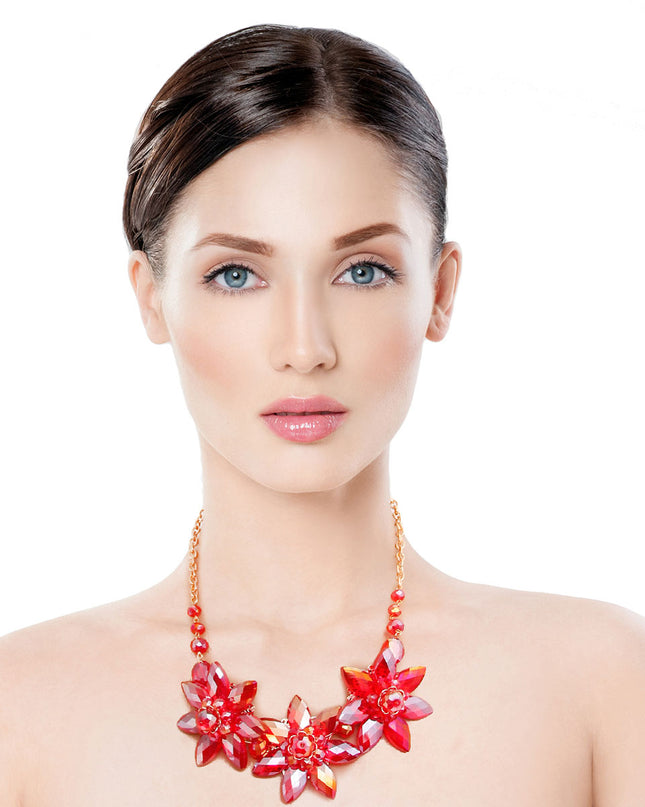 Red Crystal Flower Collar Set