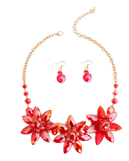 Red Crystal Flower Collar Set