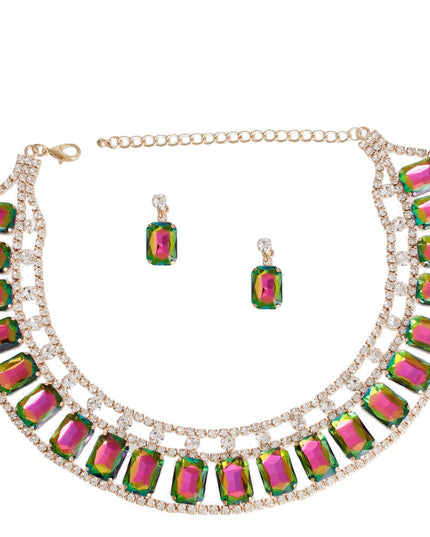 Pink Green Radiant Crystal Collar Set