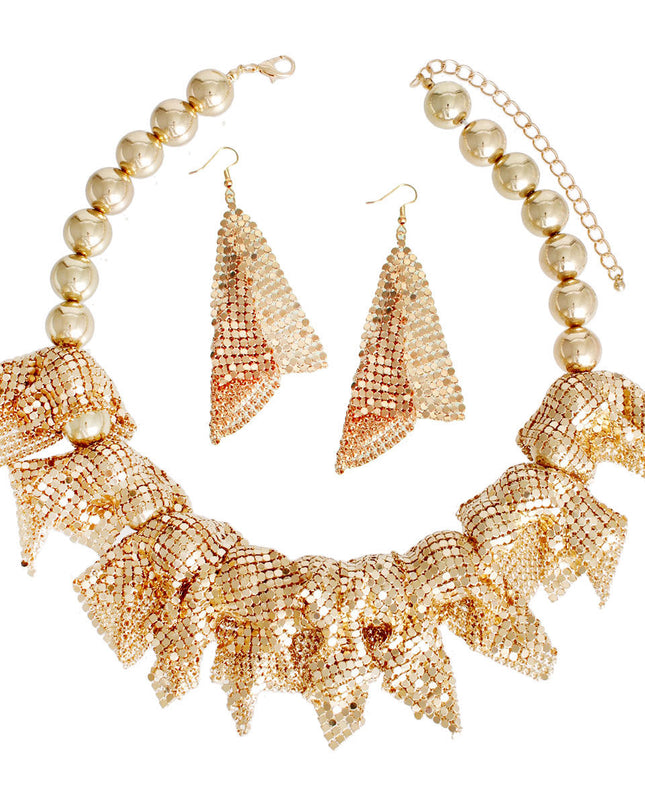 Gold Ball and Mesh Necklace
