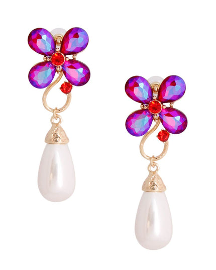 Purple Flower Pearl Teardrop Earrings
