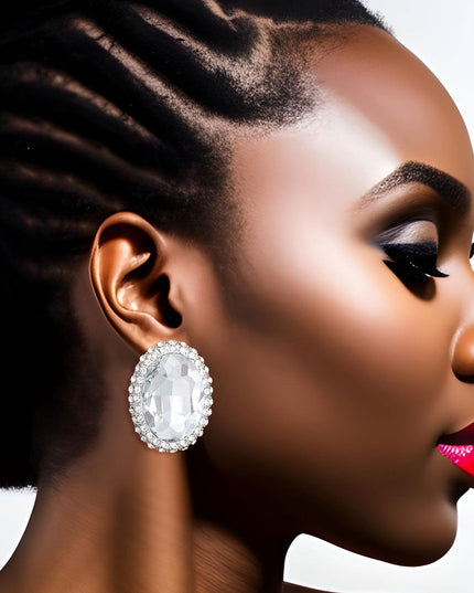 Silver Oval Halo Studs