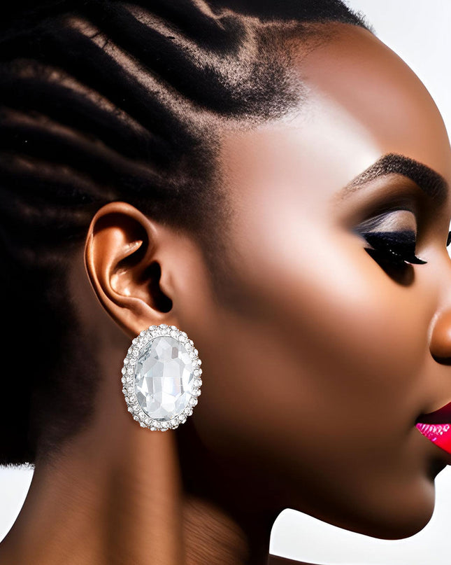 Silver Oval Halo Studs
