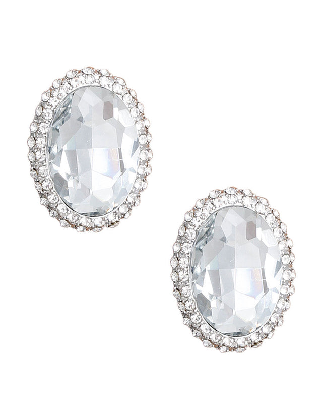 Silver Oval Halo Studs