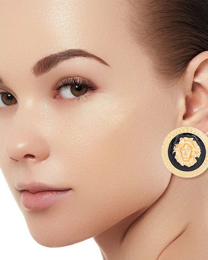 Lion Greek Key Gold Studs