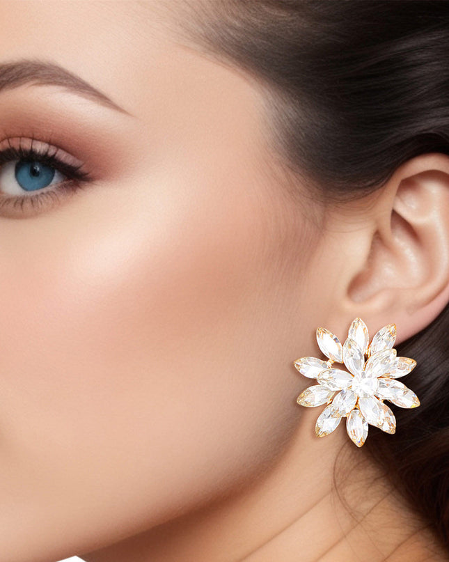 Stud Small Gold Marquise Flower Earrings for Women