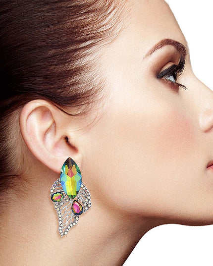 Elegant Pink Green Leaf Stud