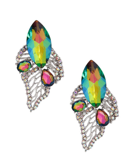 Elegant Pink Green Leaf Stud