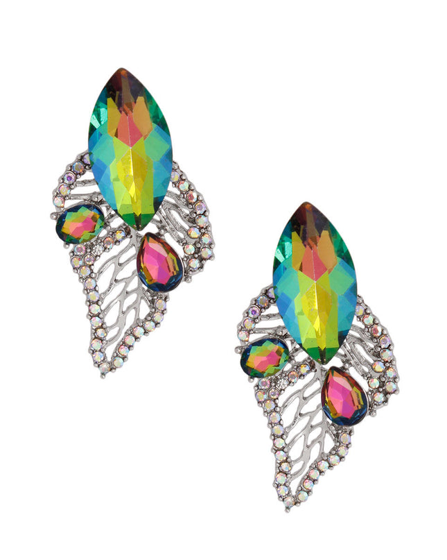 Elegant Pink Green Leaf Stud