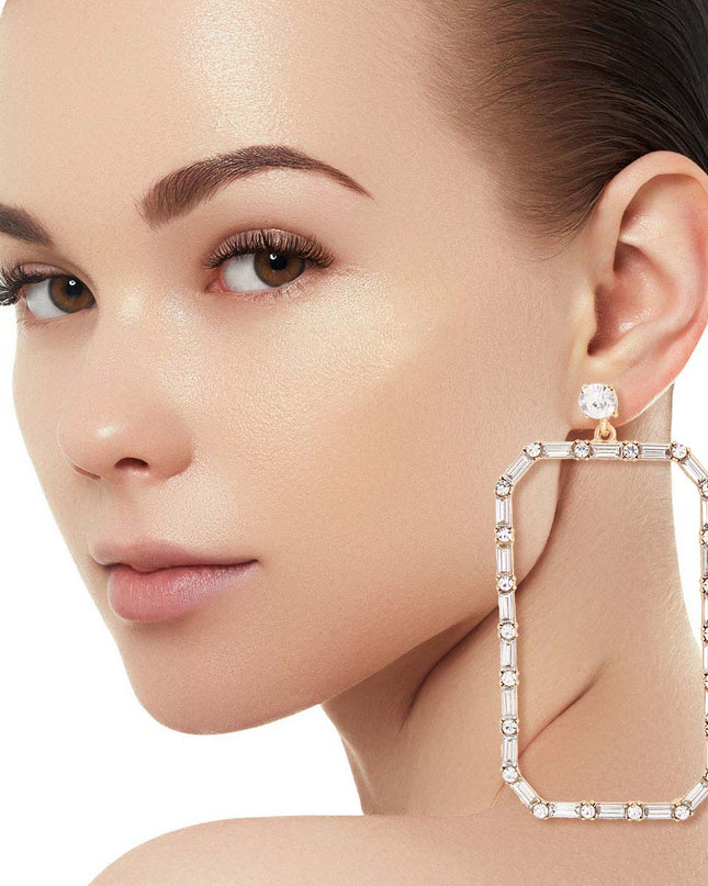 Gold Rectangle Stoned Earrings