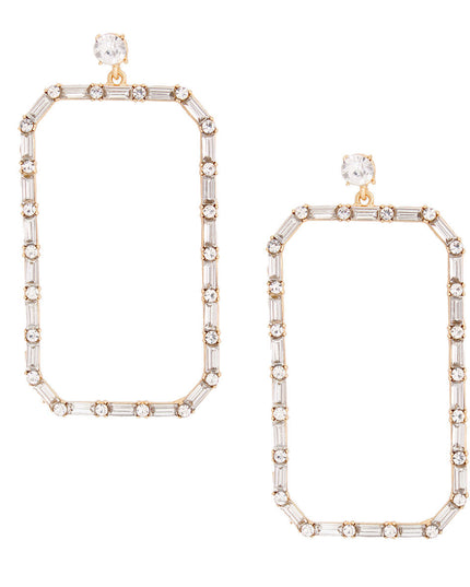 Gold Rectangle Stoned Earrings