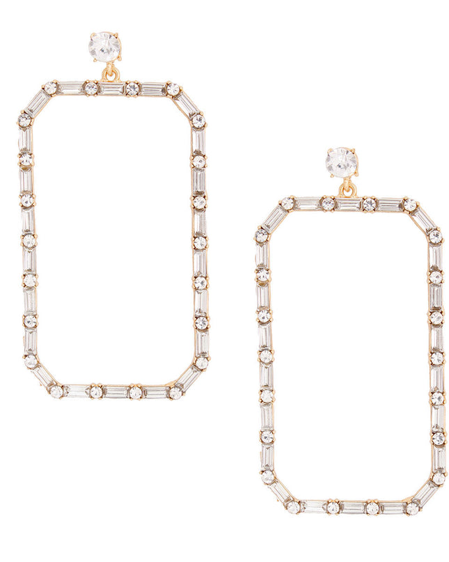 Gold Rectangle Stoned Earrings