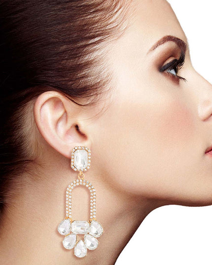 Gold Arched Crystal Earrings