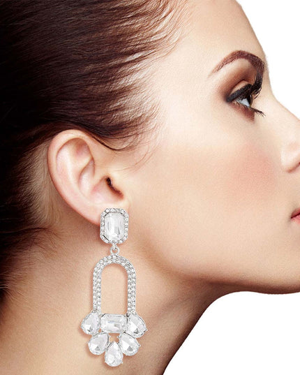 Silver Arched Crystal Earrings