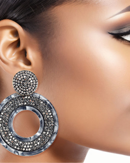 Black Stone Marbled Ring Earrings