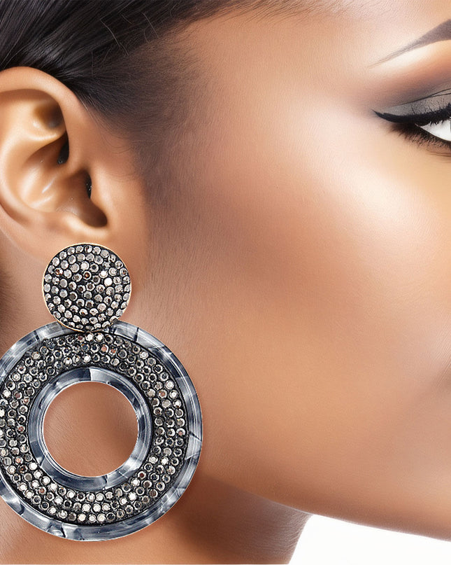Black Stone Marbled Ring Earrings