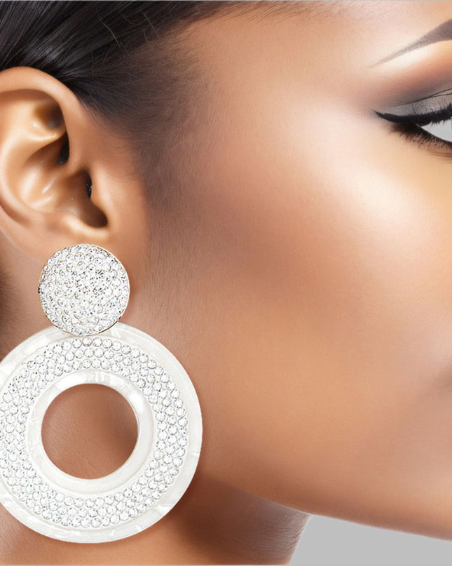 White Stone Marbled Ring Earrings