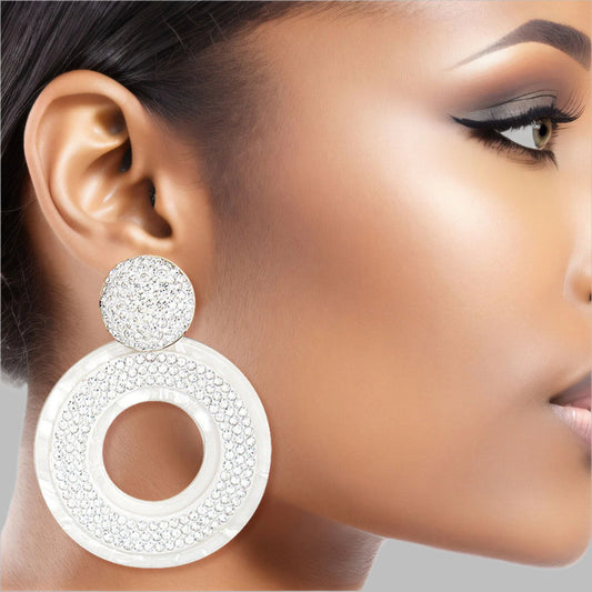 White Stone Marbled Ring Earrings
