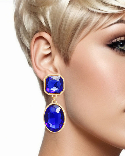 Clip On Blue Medium Crystal Earrings for Women