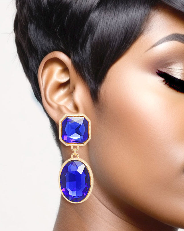Clip On Blue Medium Crystal Earrings for Women