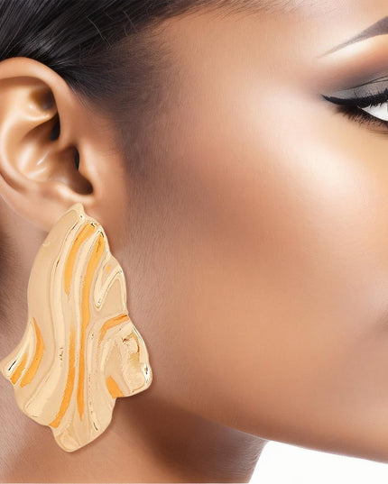 Clip On Medium Gold Wavy Earrings for Women