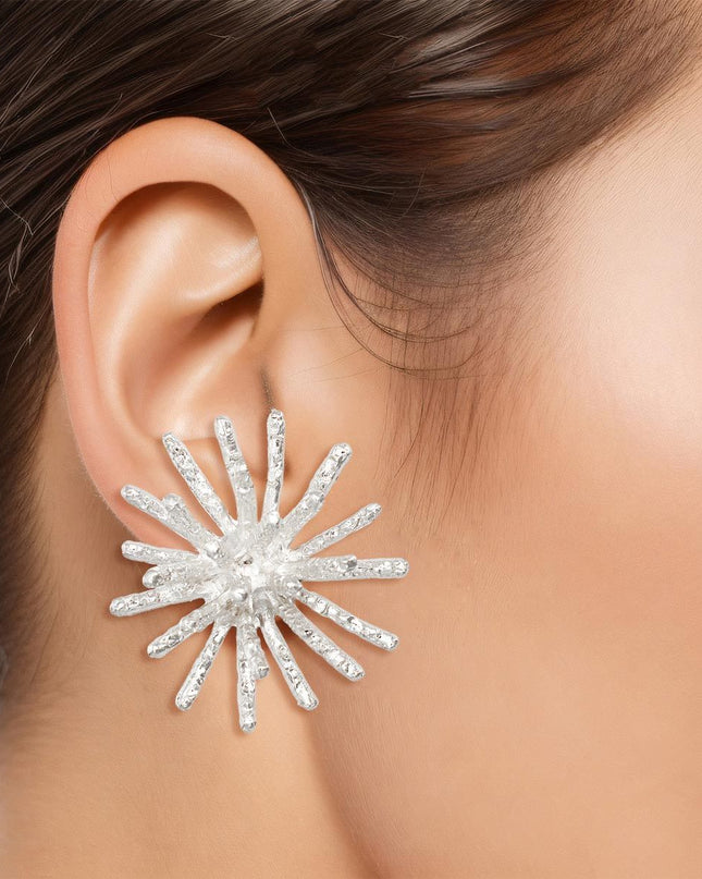 Clip On Silver Medium Spike Earrings for Women