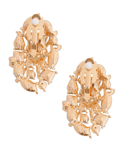 Clip Ons Medium Gold Oval Dome Earrings for Women