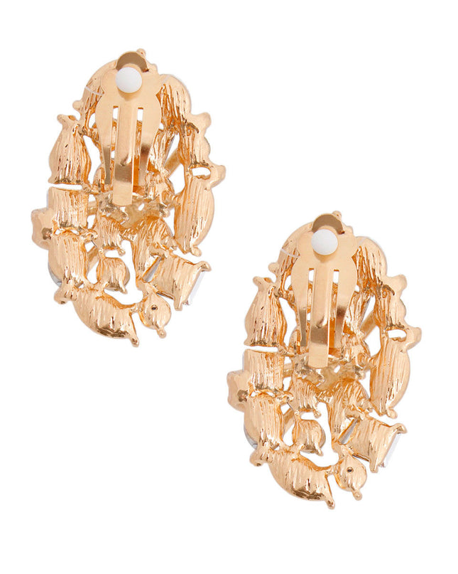 Clip Ons Medium Gold Oval Dome Earrings for Women