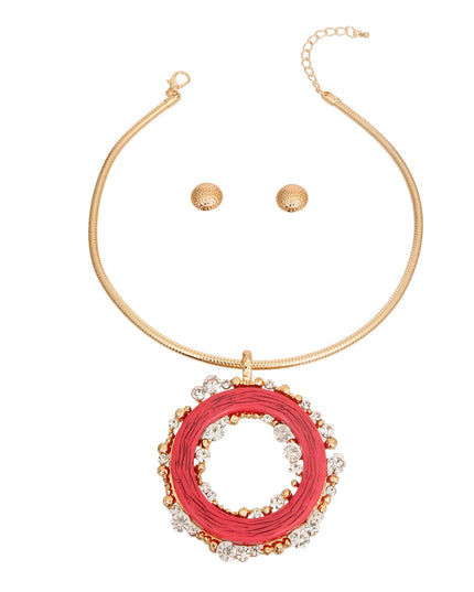 Fuchsia Rhinestone Round Pendant