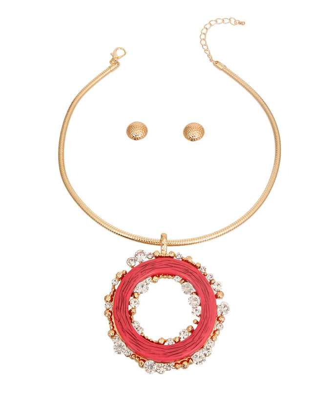 Fuchsia Rhinestone Round Pendant