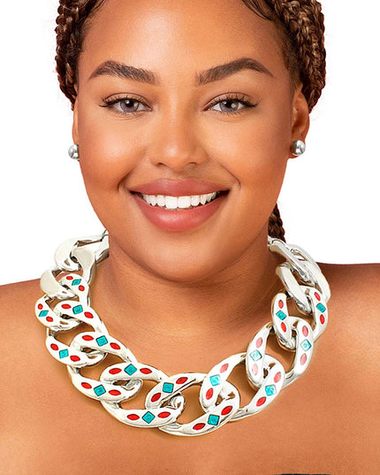 Silver Red Green Detail Chain Set