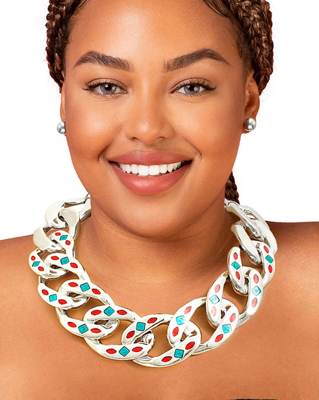Silver Red Green Detail Chain Set