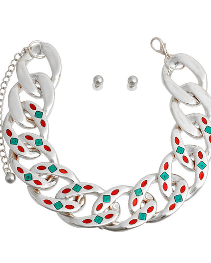 Silver Red Green Detail Chain Set