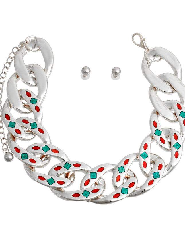 Silver Red Green Detail Chain Set