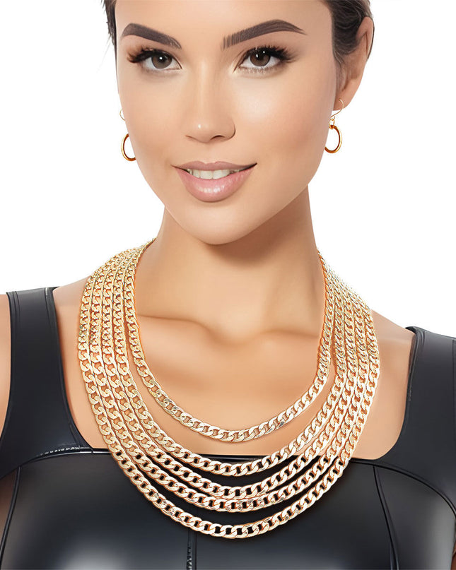 Chain Necklace Gold Curb Layered for Women
