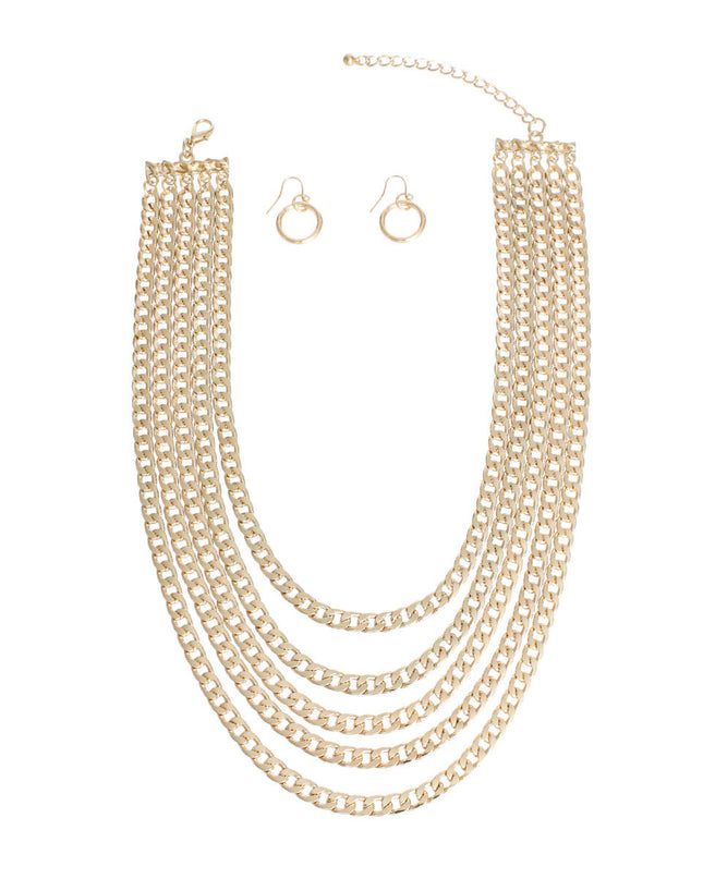 Chain Necklace Gold Curb Layered for Women