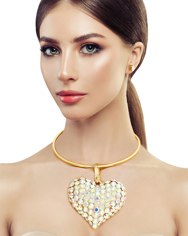Gold Collar XL Aurora Borealis Heart Set