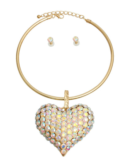 Gold Collar XL Aurora Borealis Heart Set