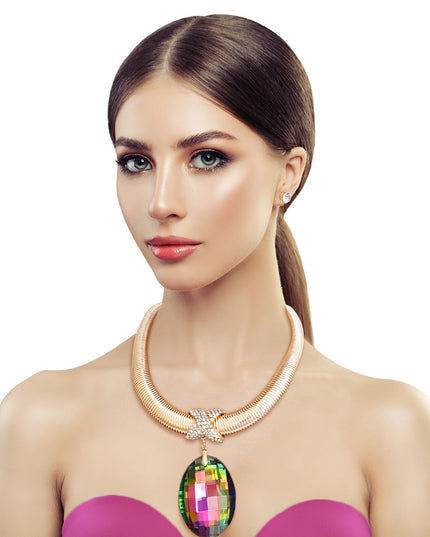 Pink Green Oval Omega Chain Set