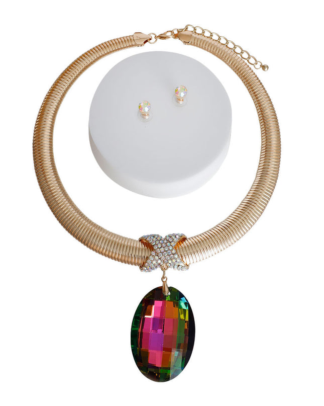 Pink Green Oval Omega Chain Set