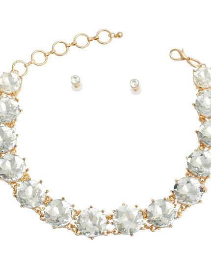 Gold and Clear Round Crystal Link Necklace