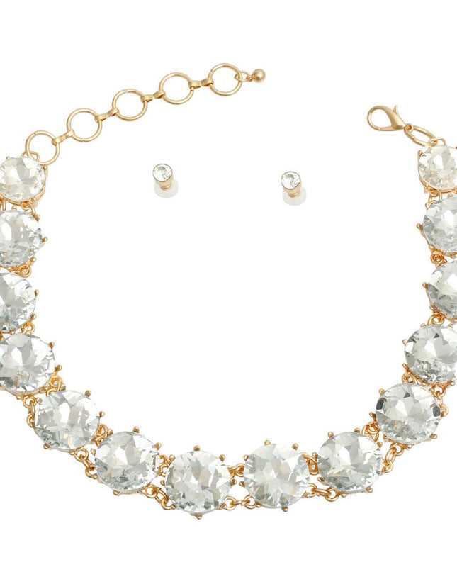 Gold and Clear Round Crystal Link Necklace